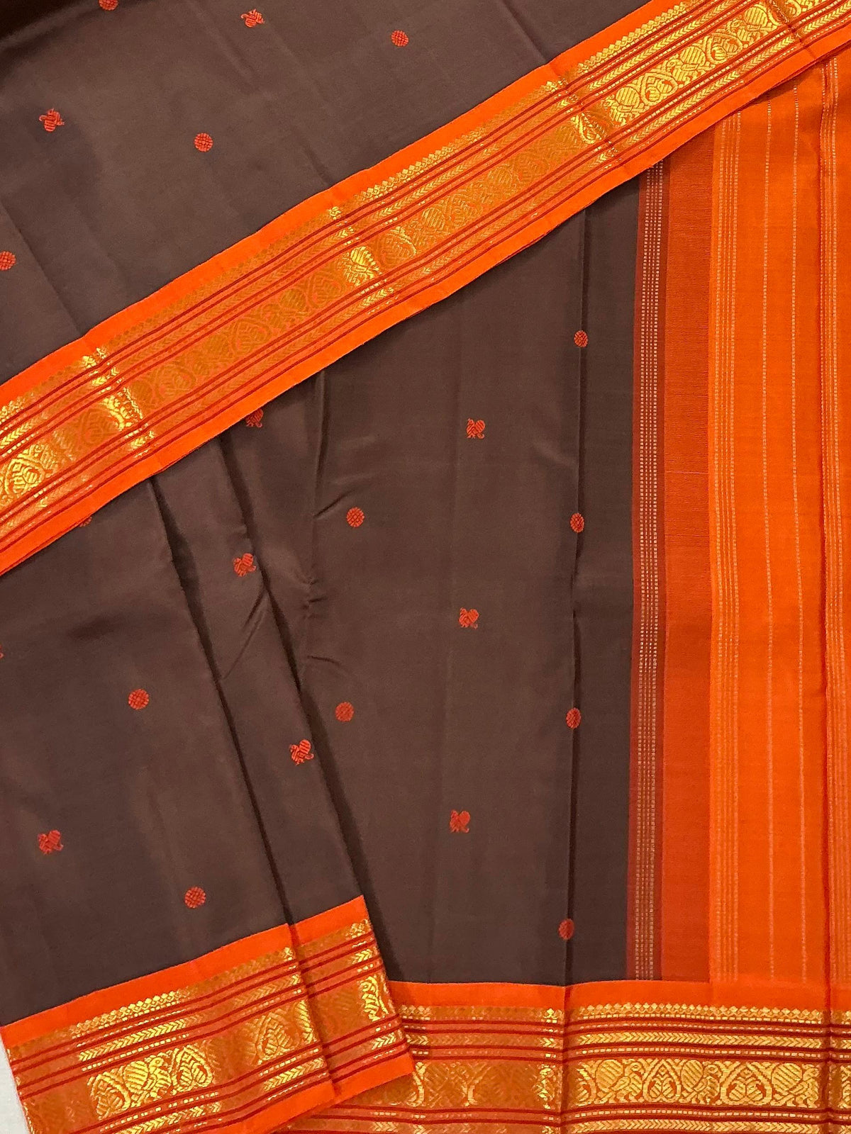 MAATHEY: Korvai Kanjivaram Silk (Brown &amp; Rust)
