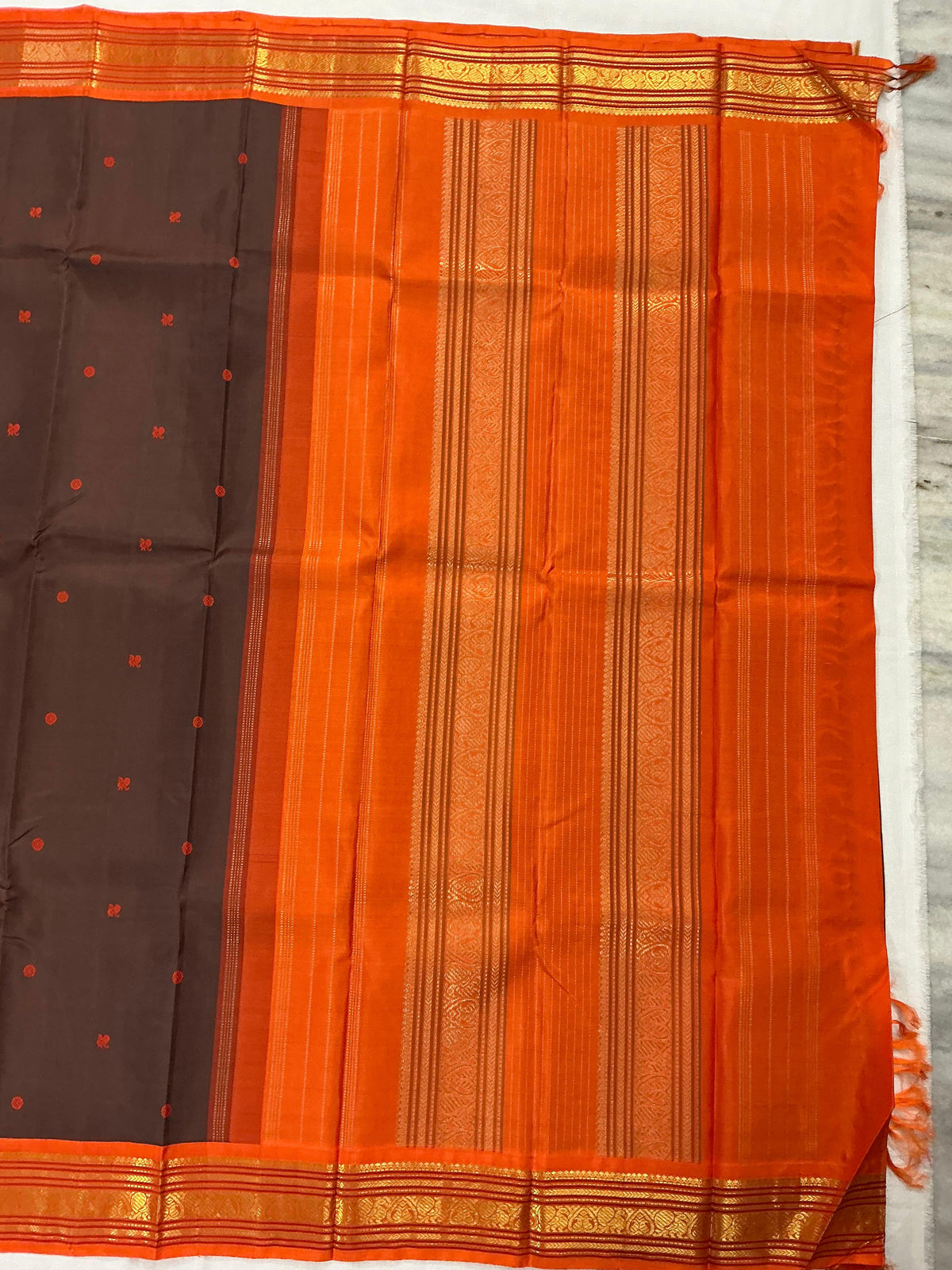 MAATHEY: Korvai Kanjivaram Silk (Brown &amp; Rust)