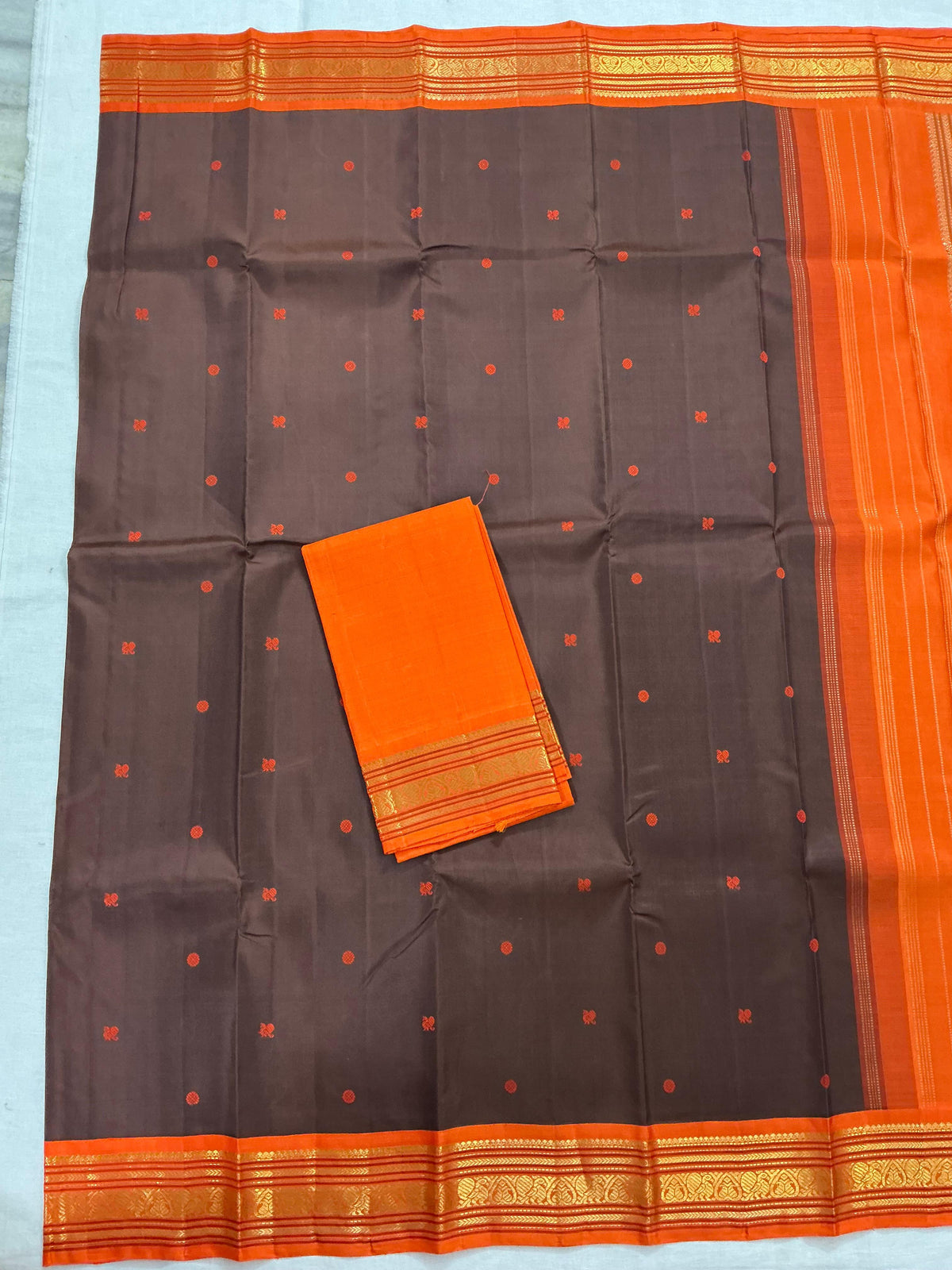 MAATHEY: Korvai Kanjivaram Silk (Brown &amp; Rust)
