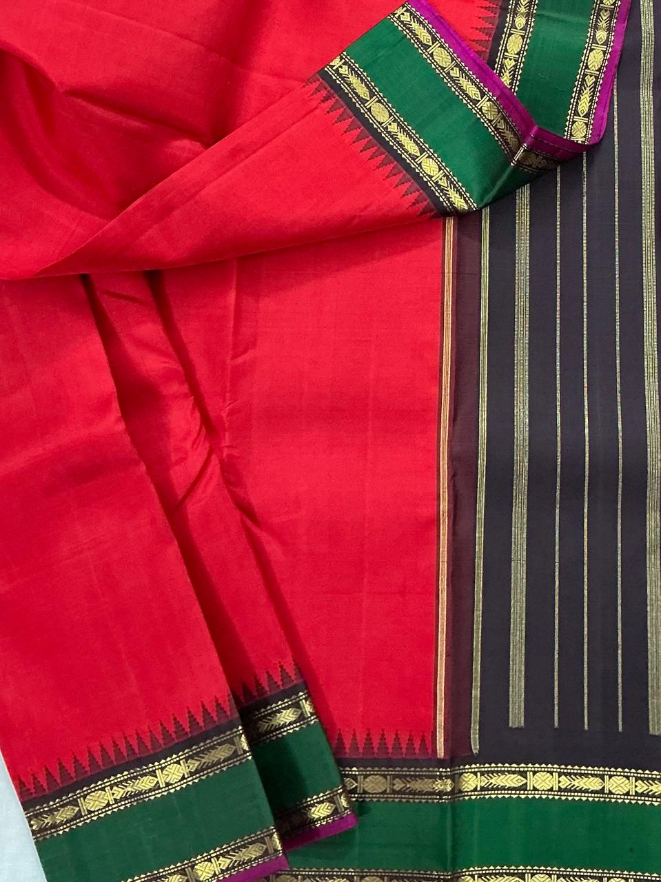 MAATHEY: Korvai Kanjivaram Silk (Red &amp; Brown)