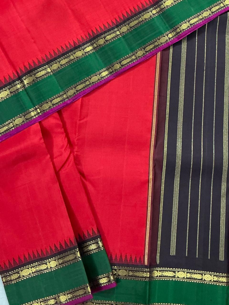 MAATHEY: Korvai Kanjivaram Silk (Red &amp; Brown)