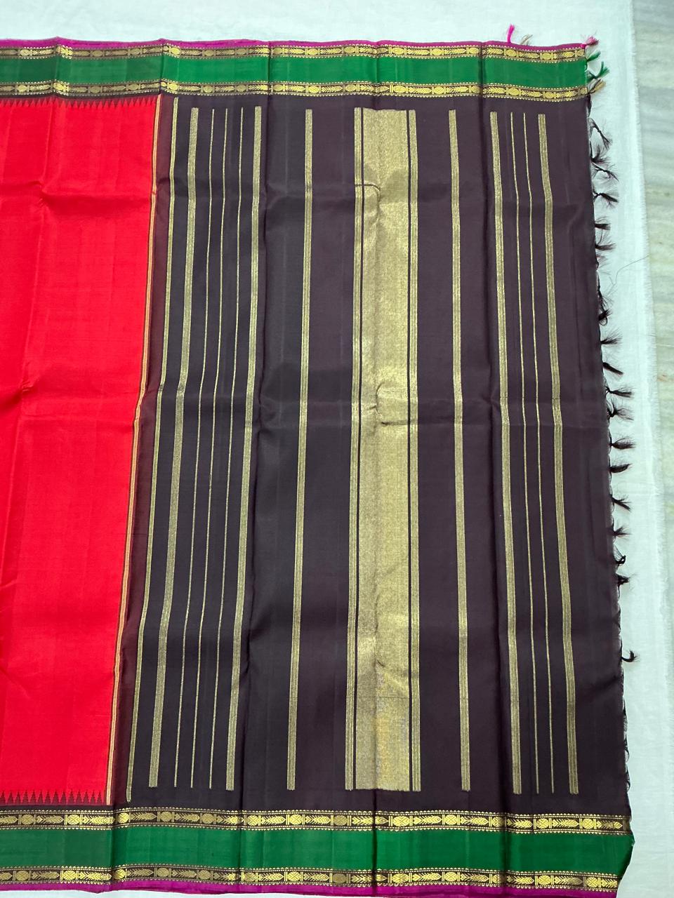 MAATHEY: Korvai Kanjivaram Silk (Red &amp; Brown)