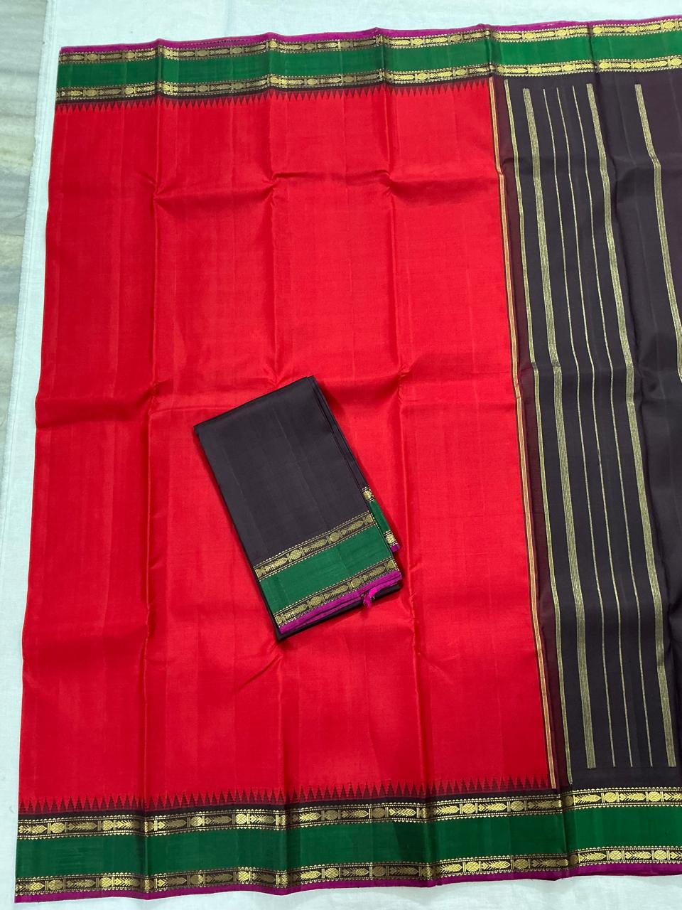 MAATHEY: Korvai Kanjivaram Silk (Red &amp; Brown)