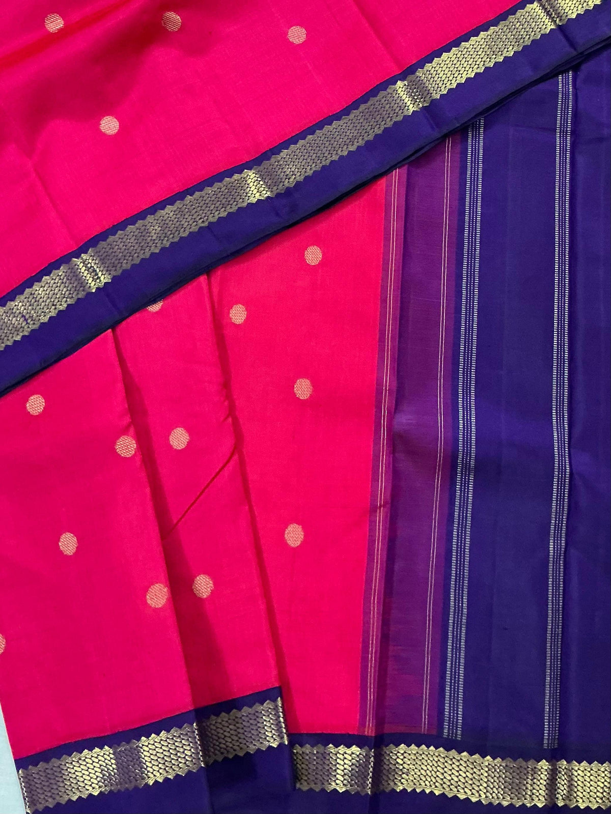 MAATHEY: Korvai Kanjivaram Silk (Shot pink + Ink Blue)