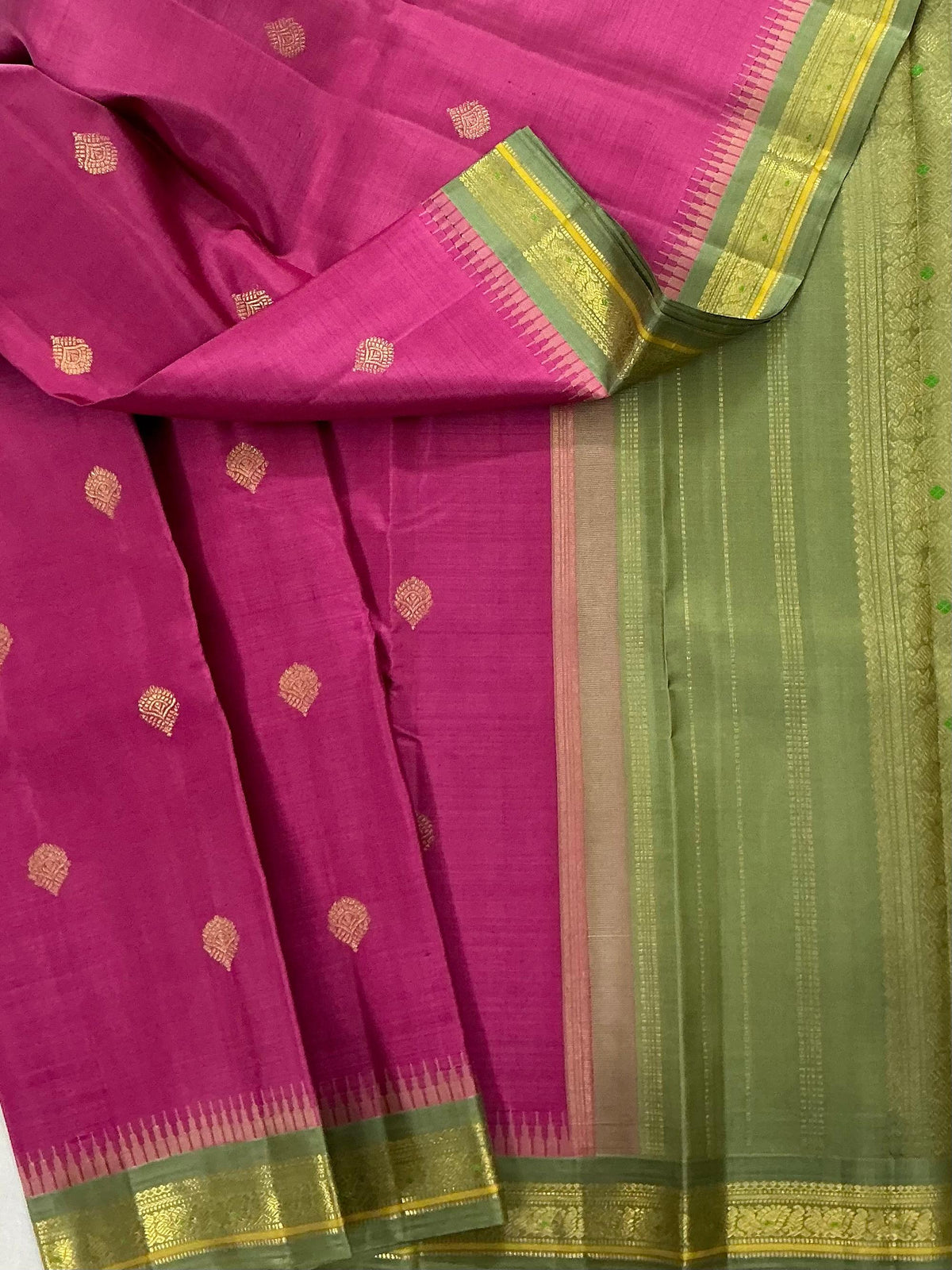 MAATHEY: Small border Kanjivaram Silk (Old Pink + Green)