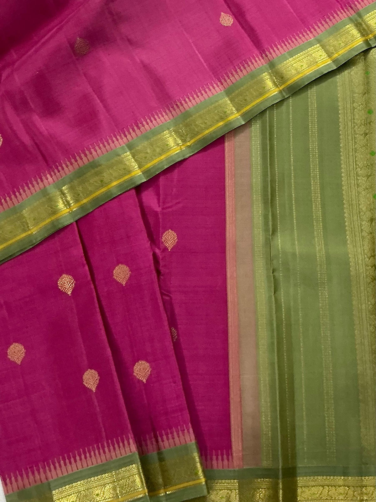 MAATHEY: Small border Kanjivaram Silk (Old Pink + Green)
