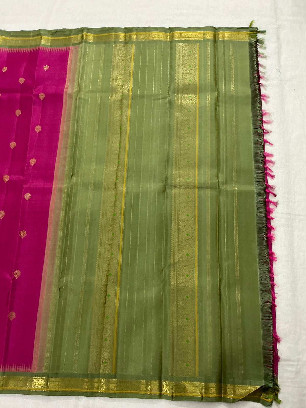 MAATHEY: Small border Kanjivaram Silk (Old Pink + Green)
