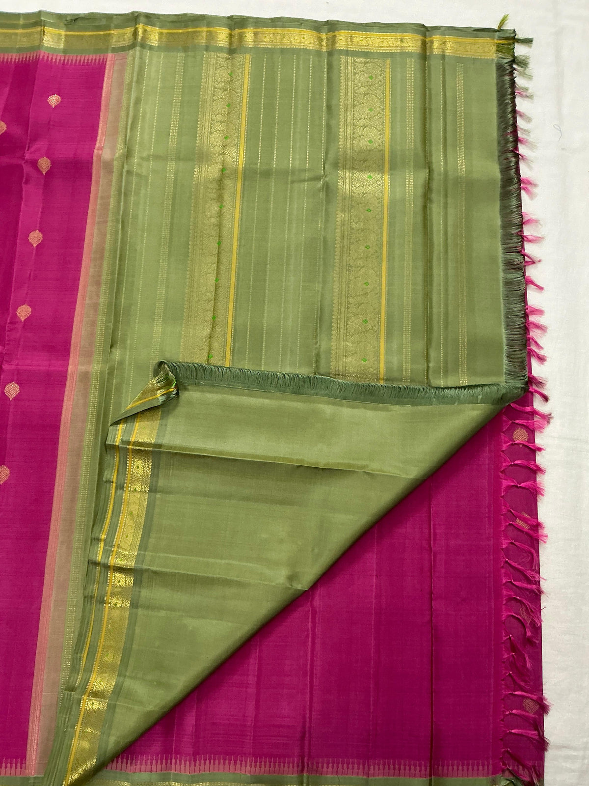 MAATHEY: Small border Kanjivaram Silk (Old Pink + Green)