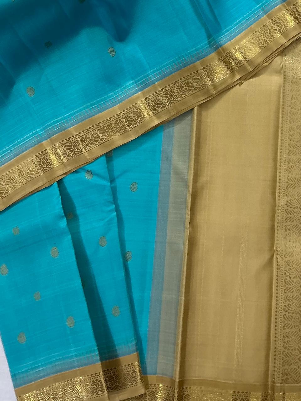 MAATHEY: Small border Kanjivaram Silk (Deep Sky blue &amp; Gold)