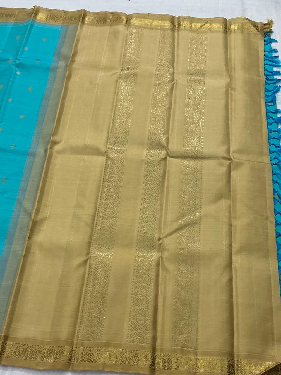 MAATHEY: Small border Kanjivaram Silk (Deep Sky blue &amp; Gold)