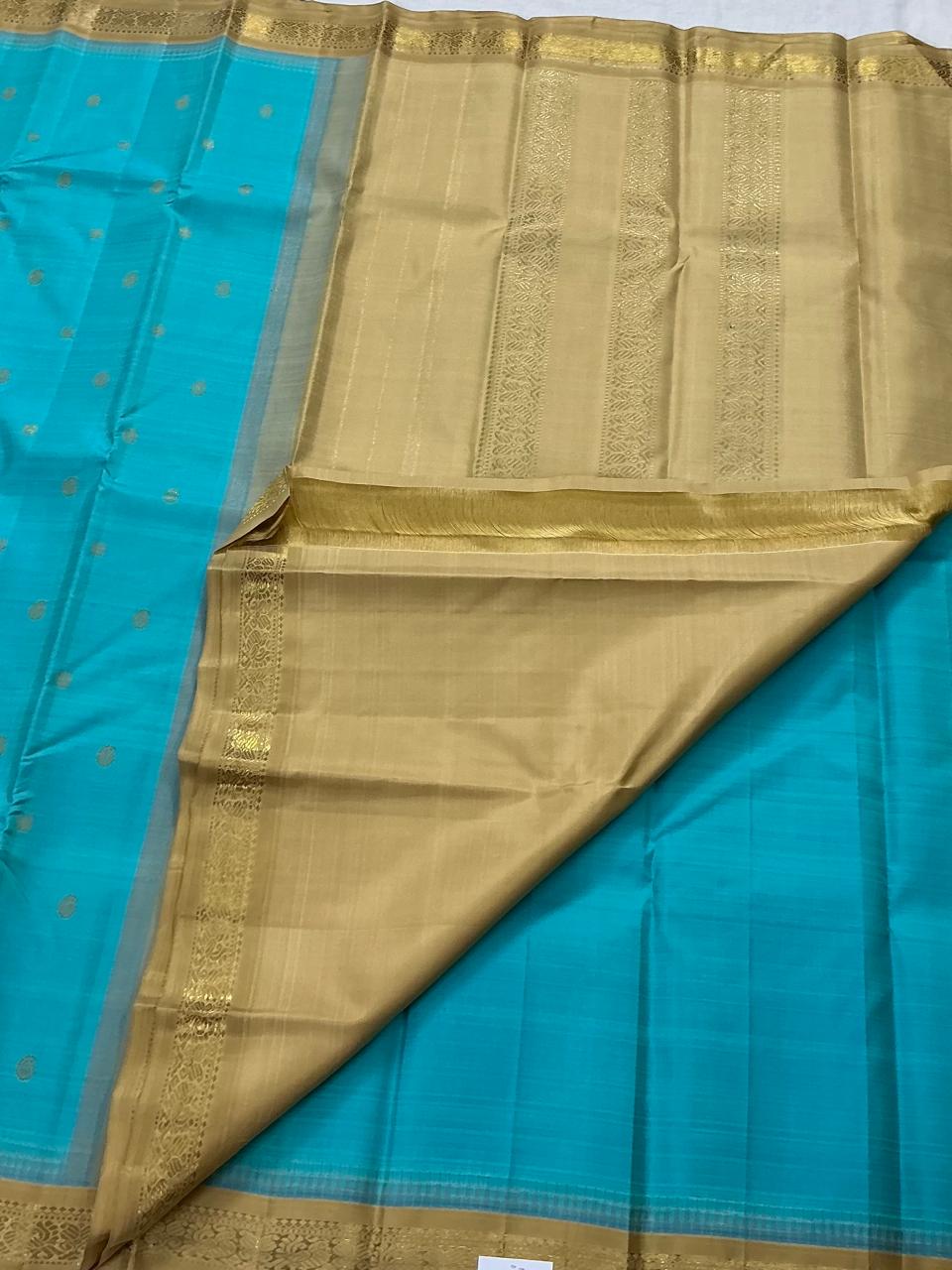 MAATHEY: Small border Kanjivaram Silk (Deep Sky blue &amp; Gold)