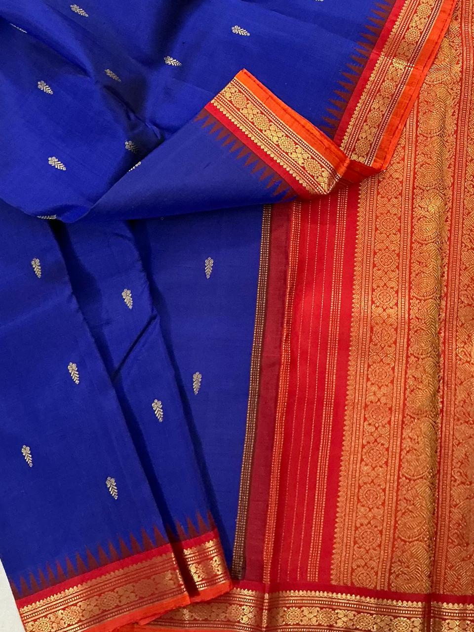 MAATHEY: Small border Kanjivaram Silk (MS blue &amp; Red)