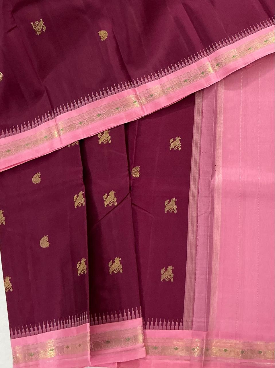 MAATHEY: Small border Kanjivaram Silk (Deep Burgundy &amp; Mauve)