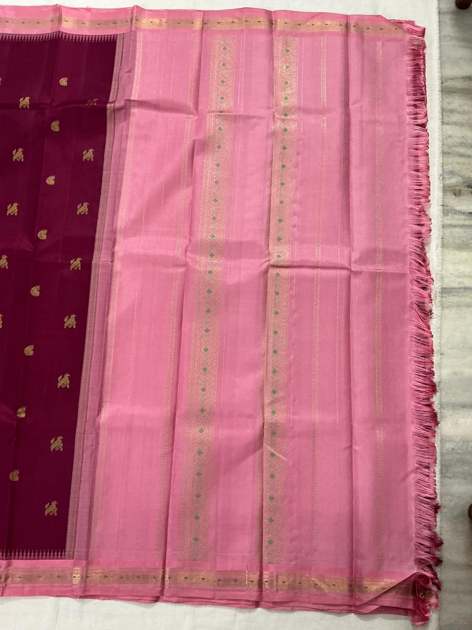MAATHEY: Small border Kanjivaram Silk (Deep Burgundy &amp; Mauve)
