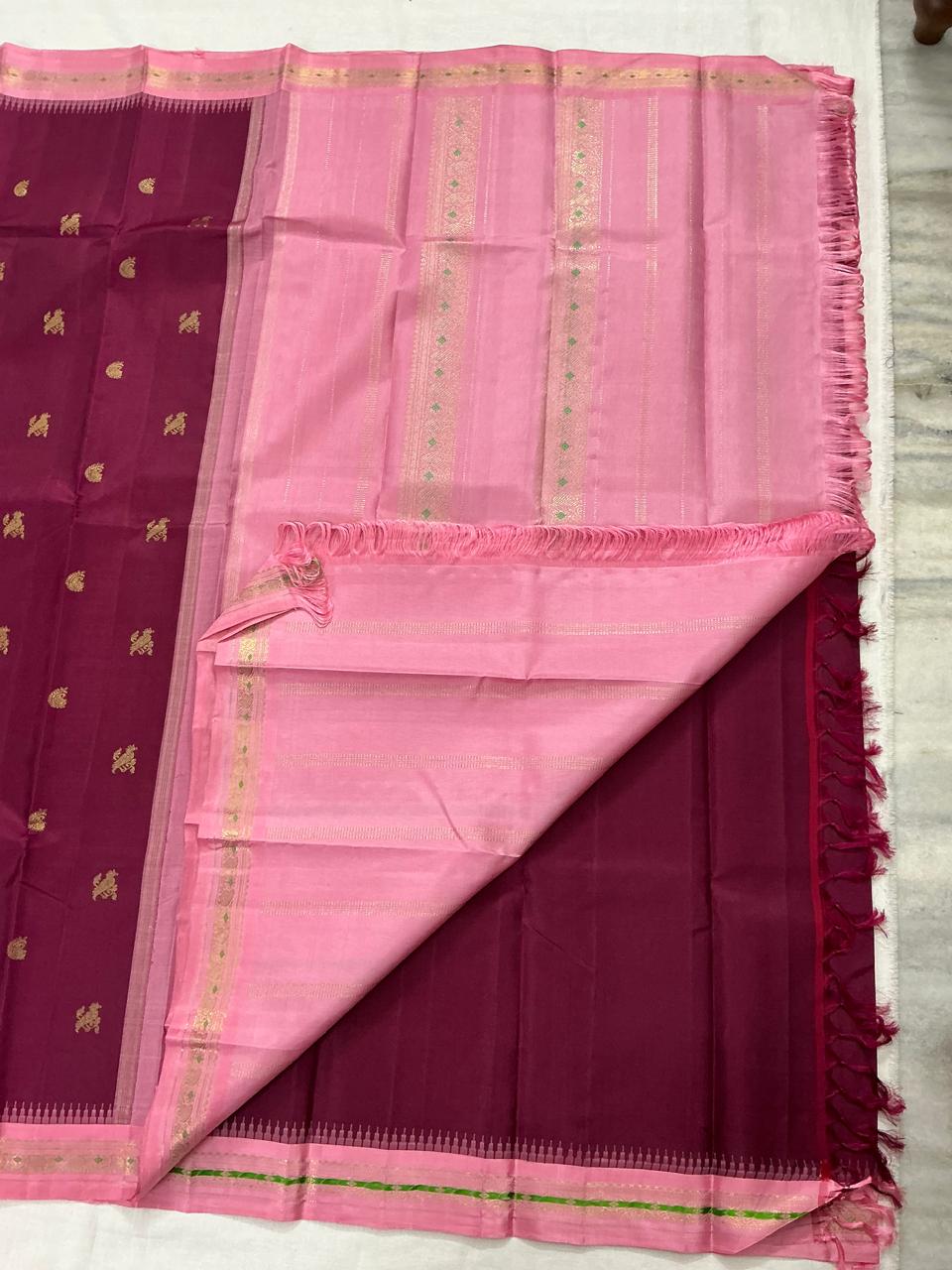 MAATHEY: Small border Kanjivaram Silk (Deep Burgundy &amp; Mauve)