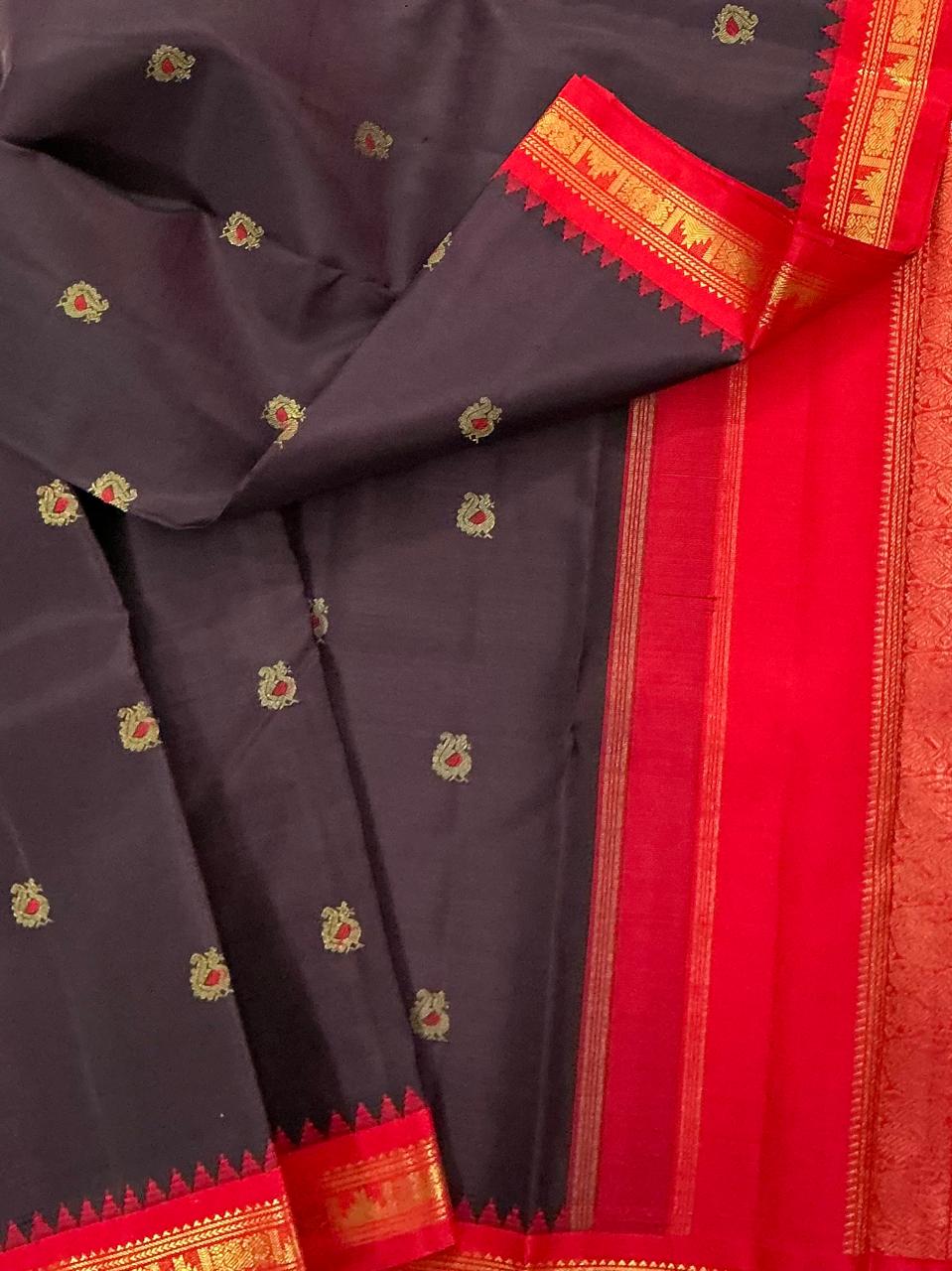 MAATHEY: Small border Kanjivaram Silk (Brown and Red)