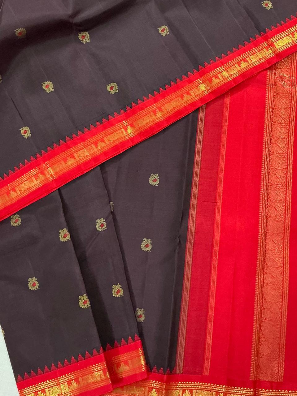 MAATHEY: Small border Kanjivaram Silk (Brown and Red)