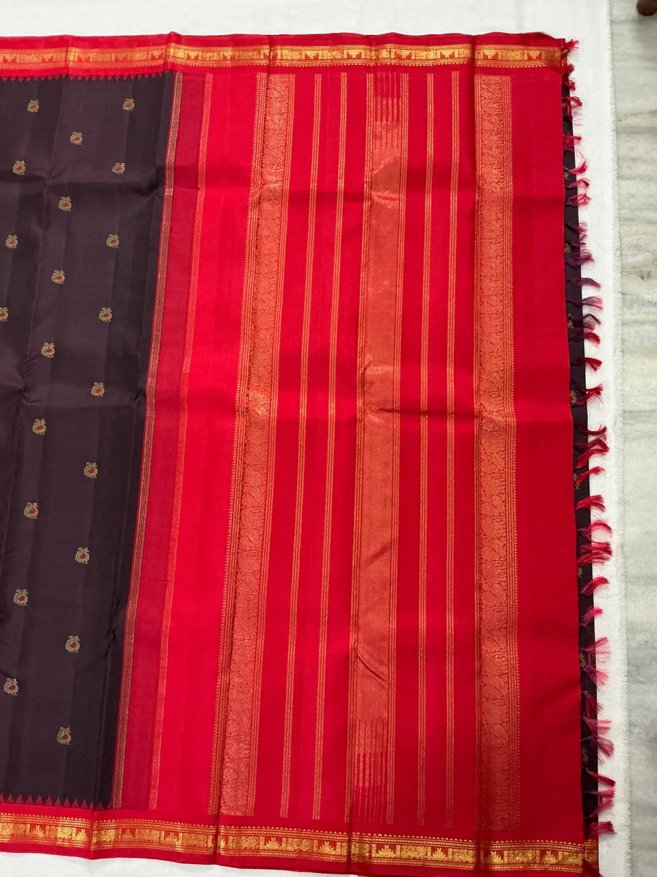 MAATHEY: Small border Kanjivaram Silk (Brown and Red)