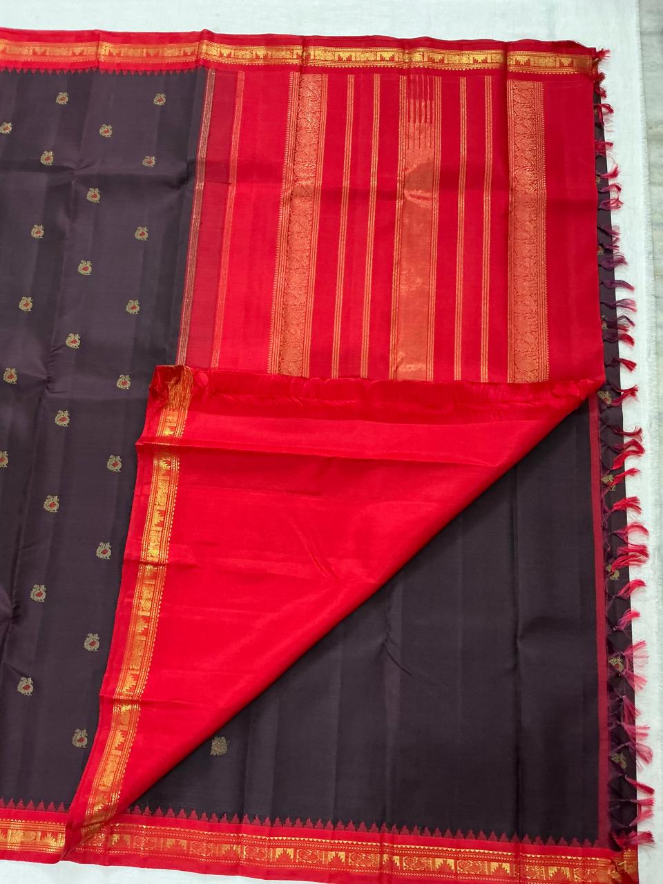 MAATHEY: Small border Kanjivaram Silk (Brown and Red)