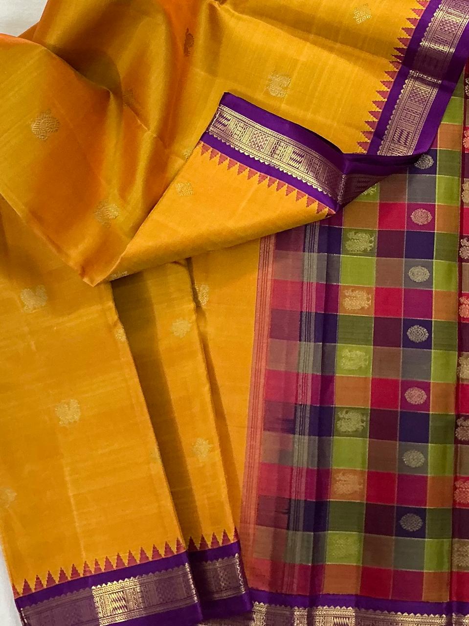 MAATHEY: Small border Kanjivaram Silk (Amber with Paalum Pazhamum)