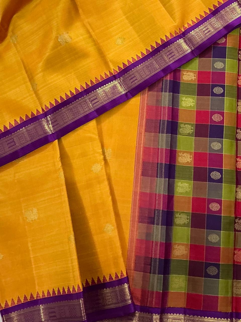 MAATHEY: Small border Kanjivaram Silk (Amber with Paalum Pazhamum)