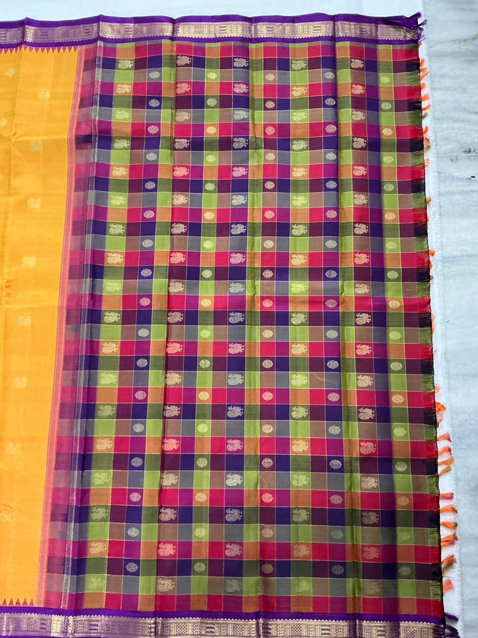 MAATHEY: Small border Kanjivaram Silk (Amber with Paalum Pazhamum)