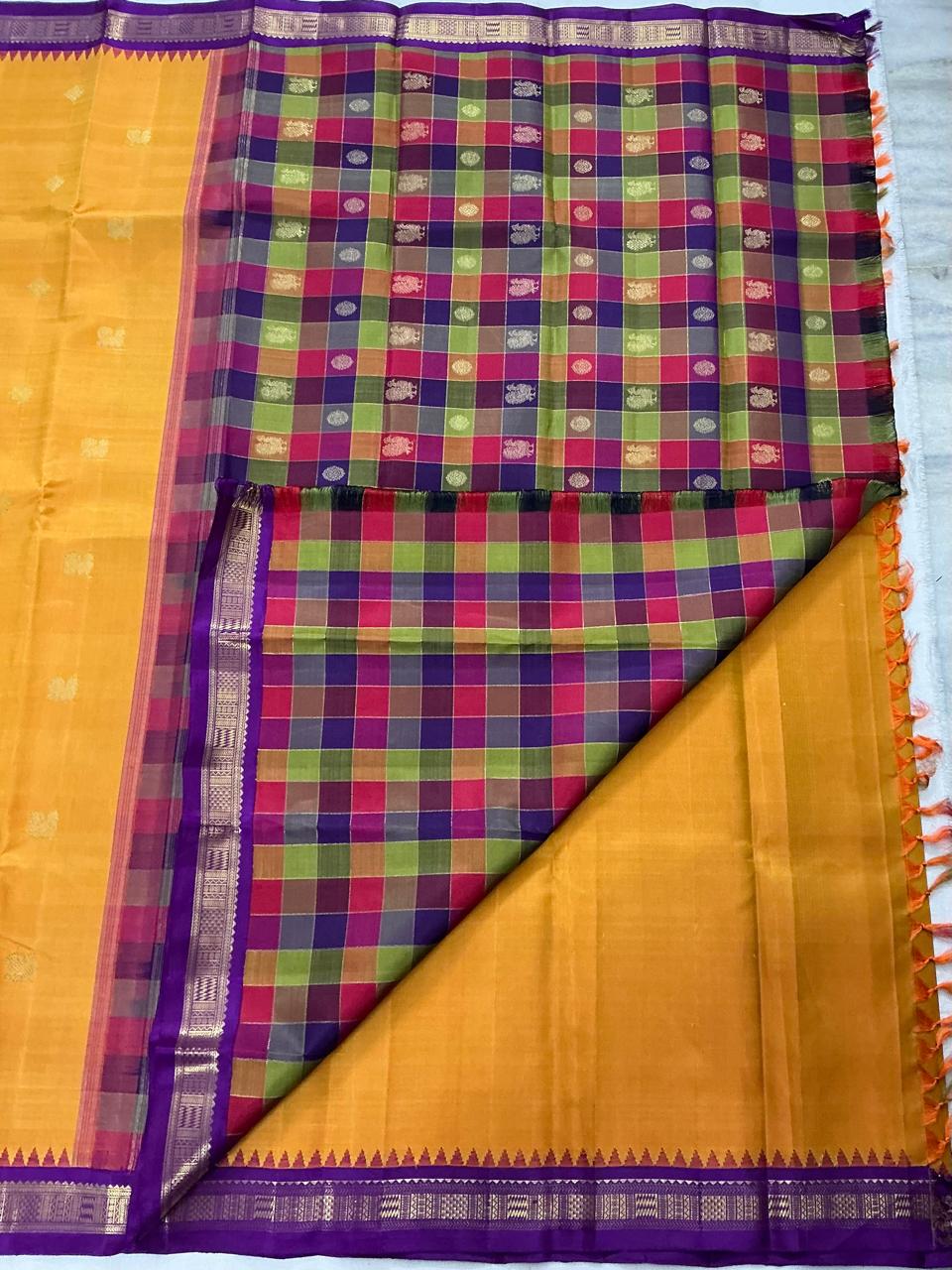MAATHEY: Small border Kanjivaram Silk (Amber with Paalum Pazhamum)
