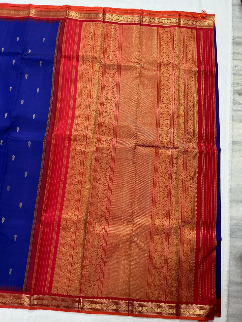 MAATHEY: Small border Kanjivaram Silk (MS blue &amp; Red)