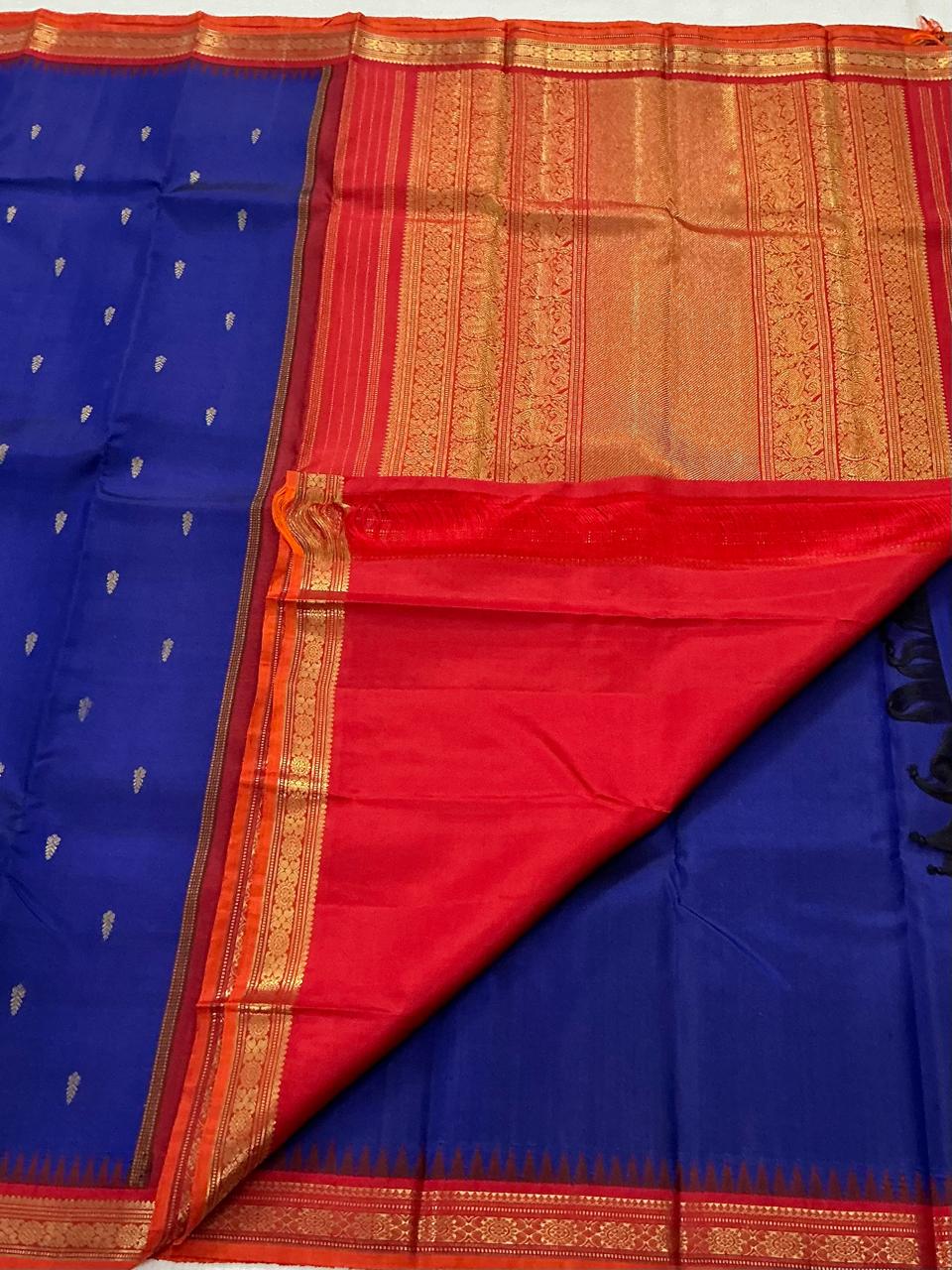 MAATHEY: Small border Kanjivaram Silk (MS blue &amp; Red)