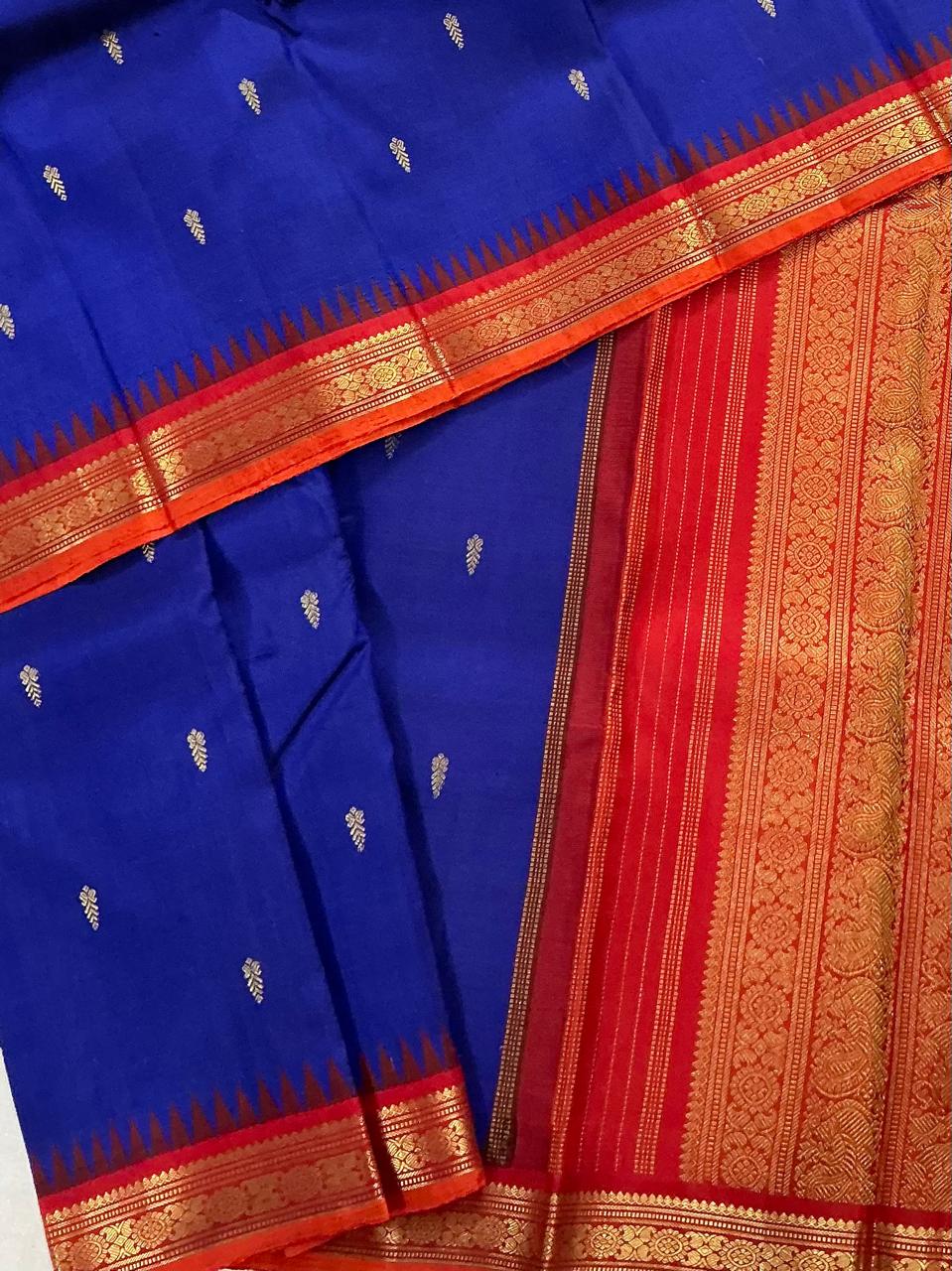 MAATHEY: Small border Kanjivaram Silk (MS blue &amp; Red)
