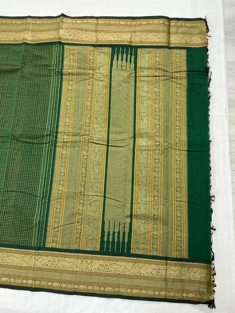Handwoven Kanchi cotton : Green Checks