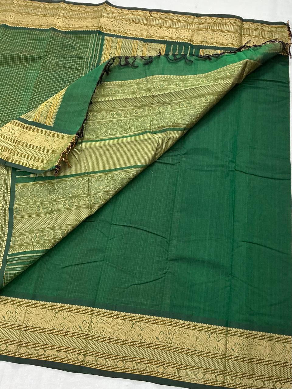 Handwoven Kanchi cotton : Green Checks