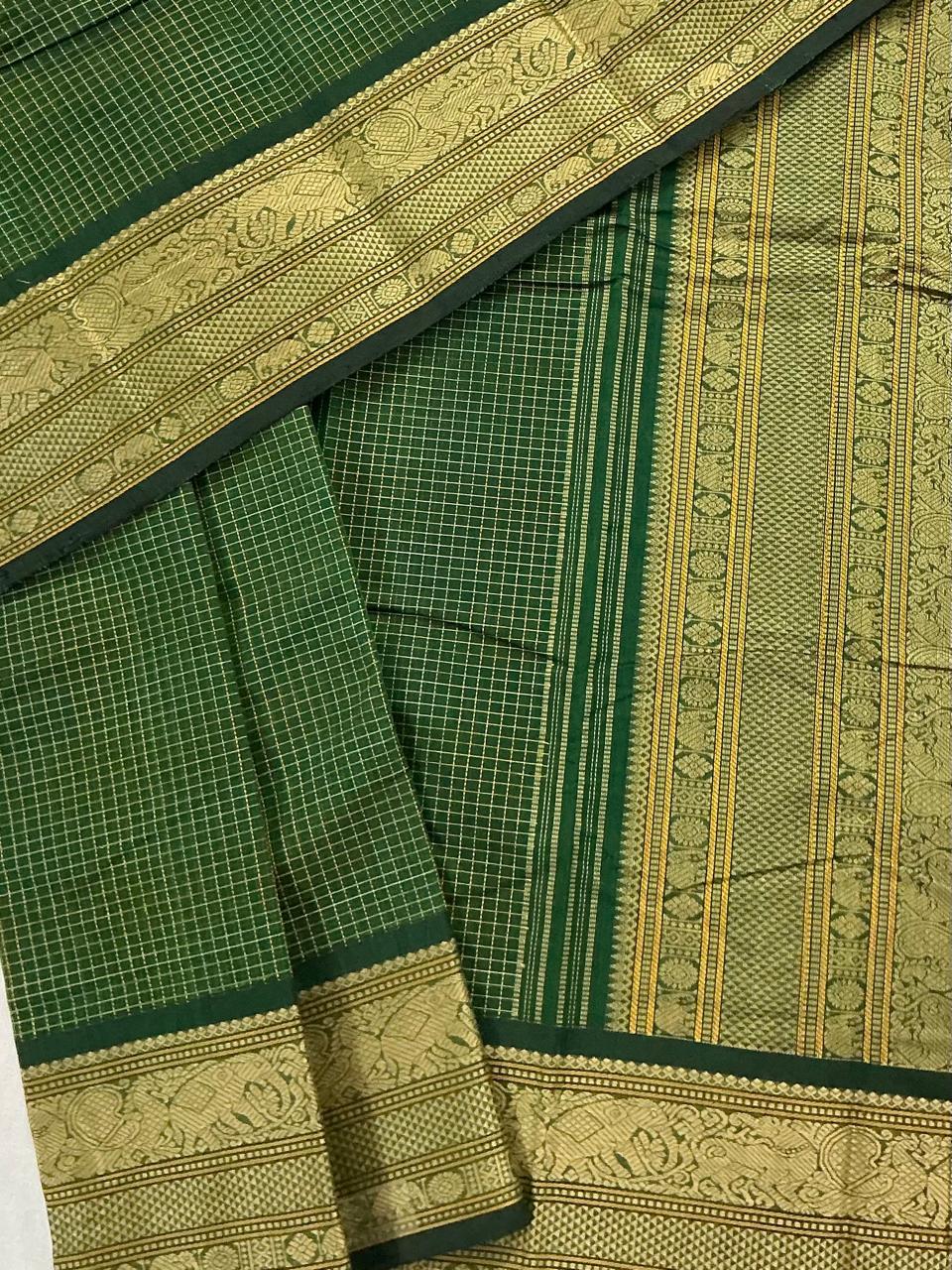 Handwoven Kanchi cotton : Green Checks