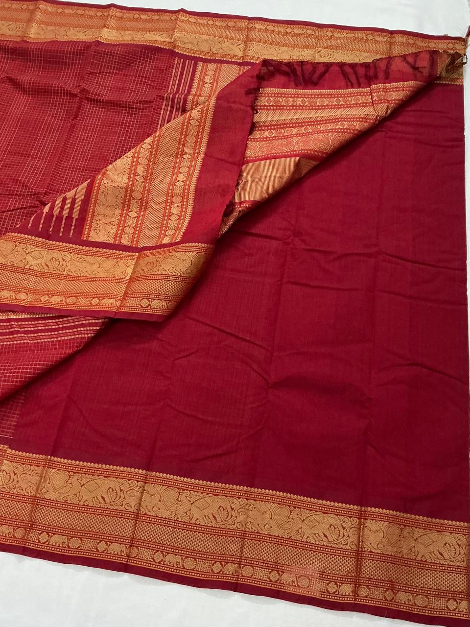 Handwoven Kanchi cotton :Red Checks