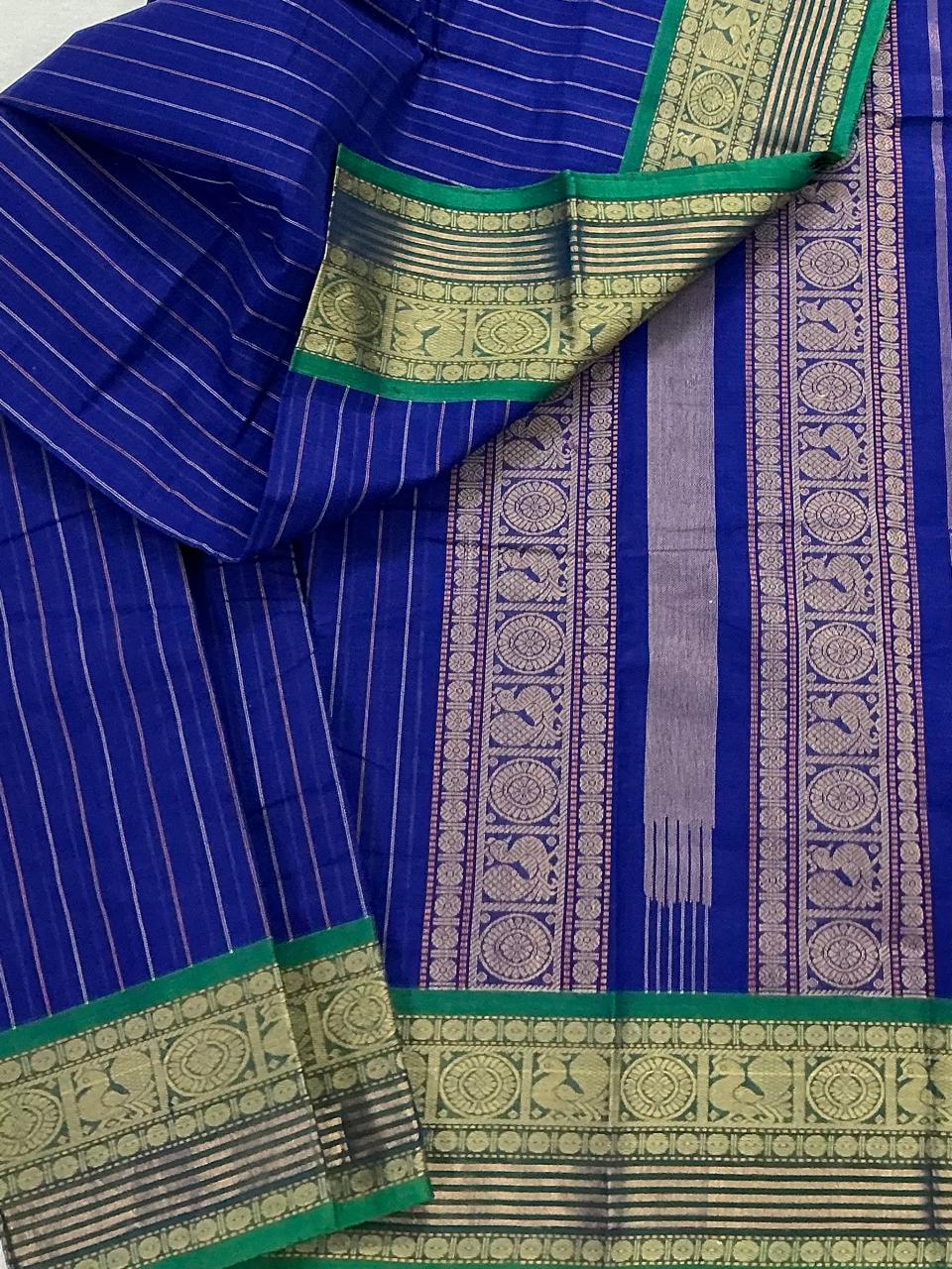 Handwoven Kanchi cotton : Royal Blue (Vertical Stripes)