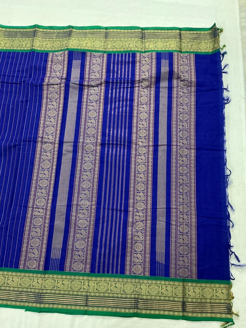 Handwoven Kanchi cotton : Royal Blue (Vertical Stripes)