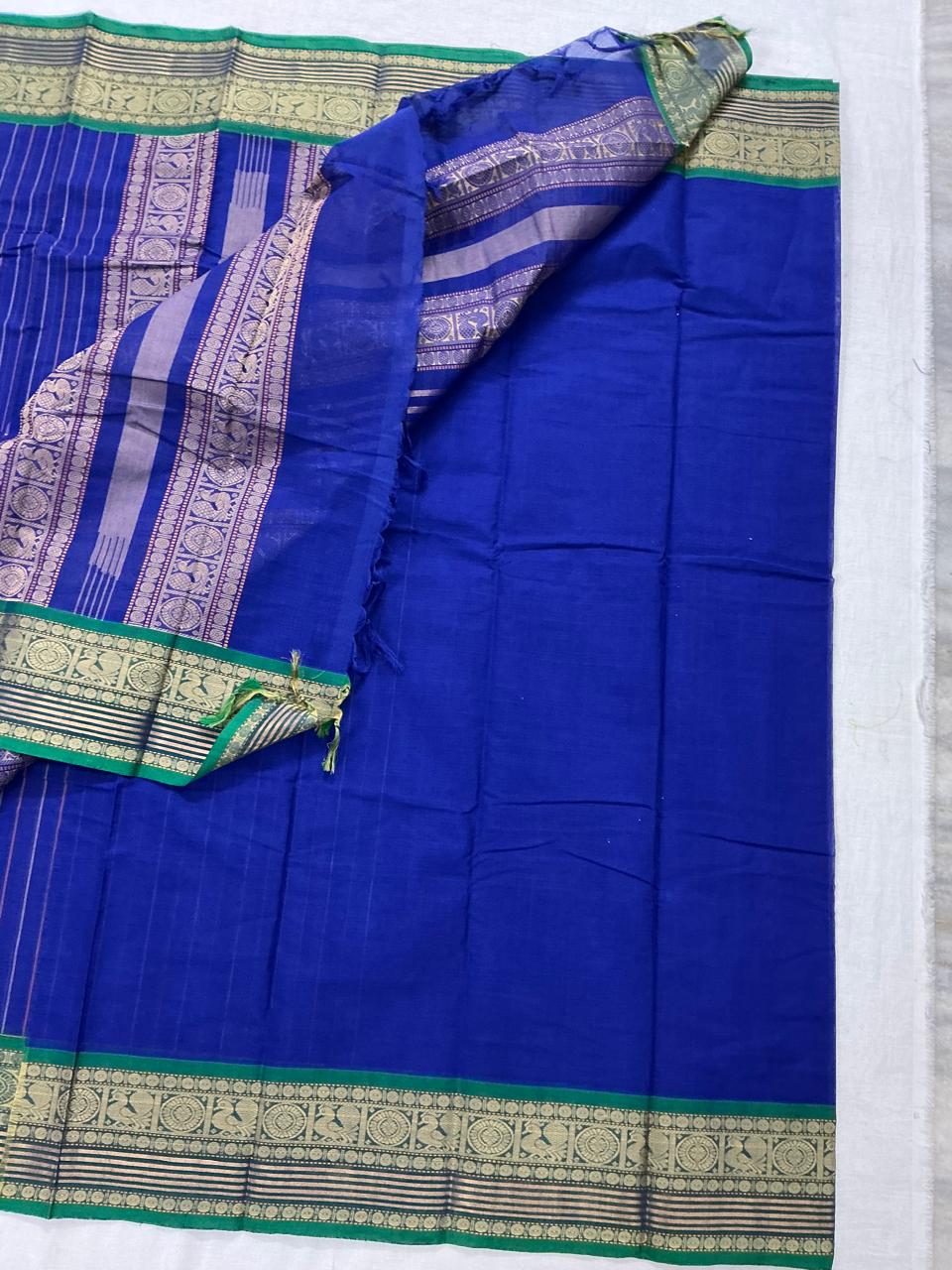 Handwoven Kanchi cotton : Royal Blue (Vertical Stripes)
