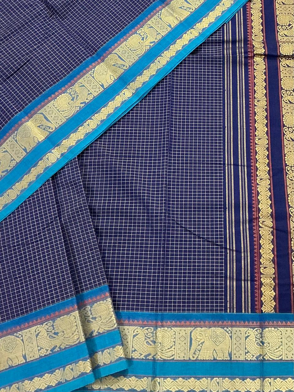Handwoven Kanchi cotton : Navy Blue Checks