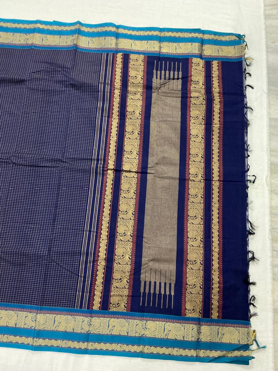 Handwoven Kanchi cotton : Navy Blue Checks