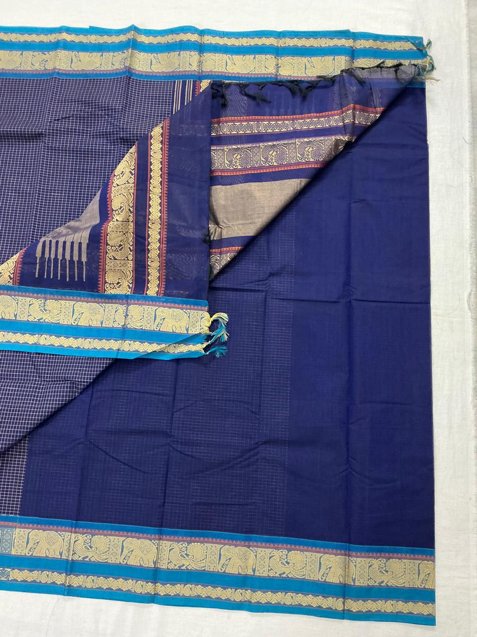 Handwoven Kanchi cotton : Navy Blue Checks