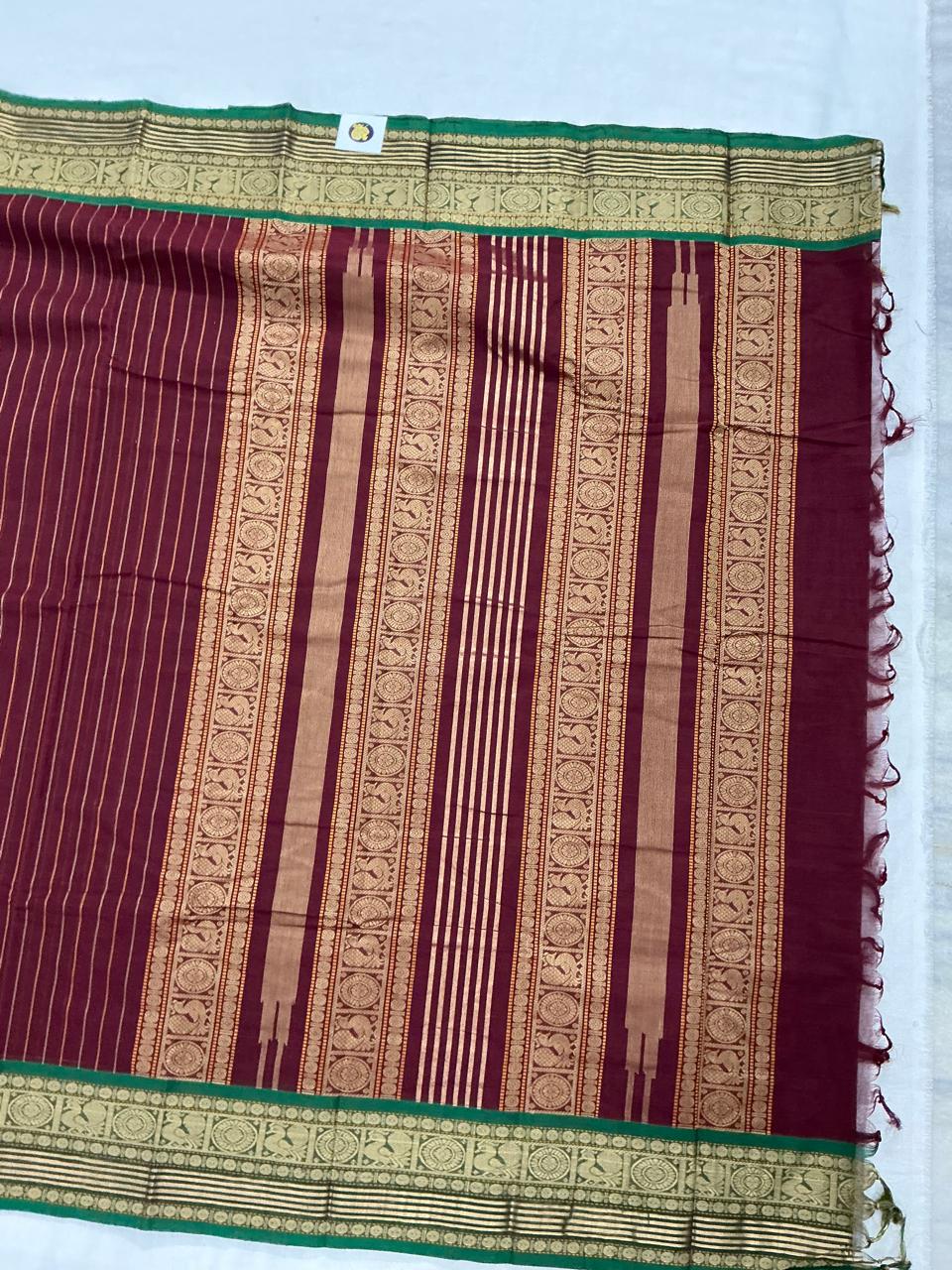 Handwoven Kanchi cotton : Deep Maroon (Vertical Stripes)