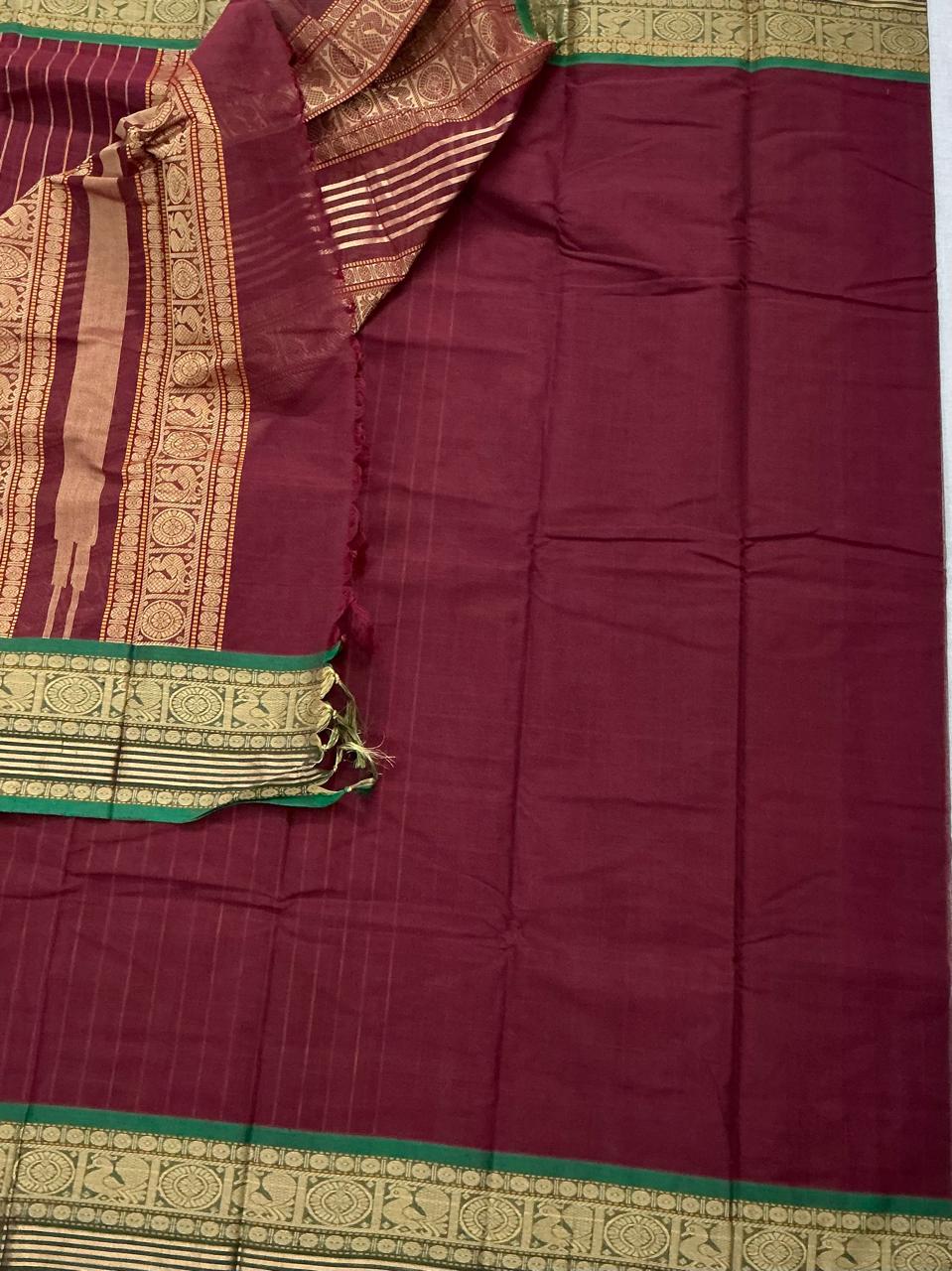 Handwoven Kanchi cotton : Deep Maroon (Vertical Stripes)