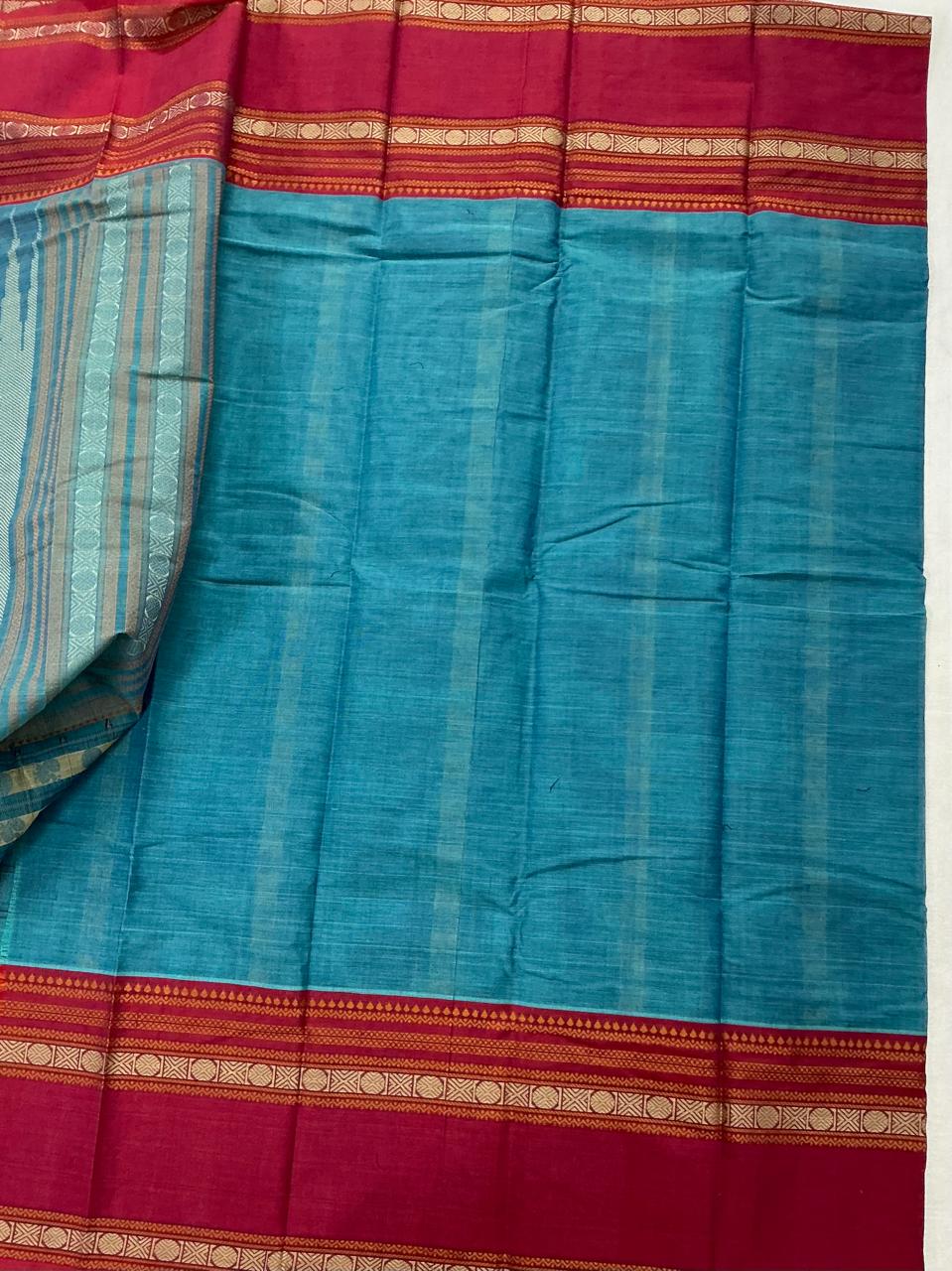 Handwoven Kanchi cotton : Blue &amp; Red (1000 Butta)