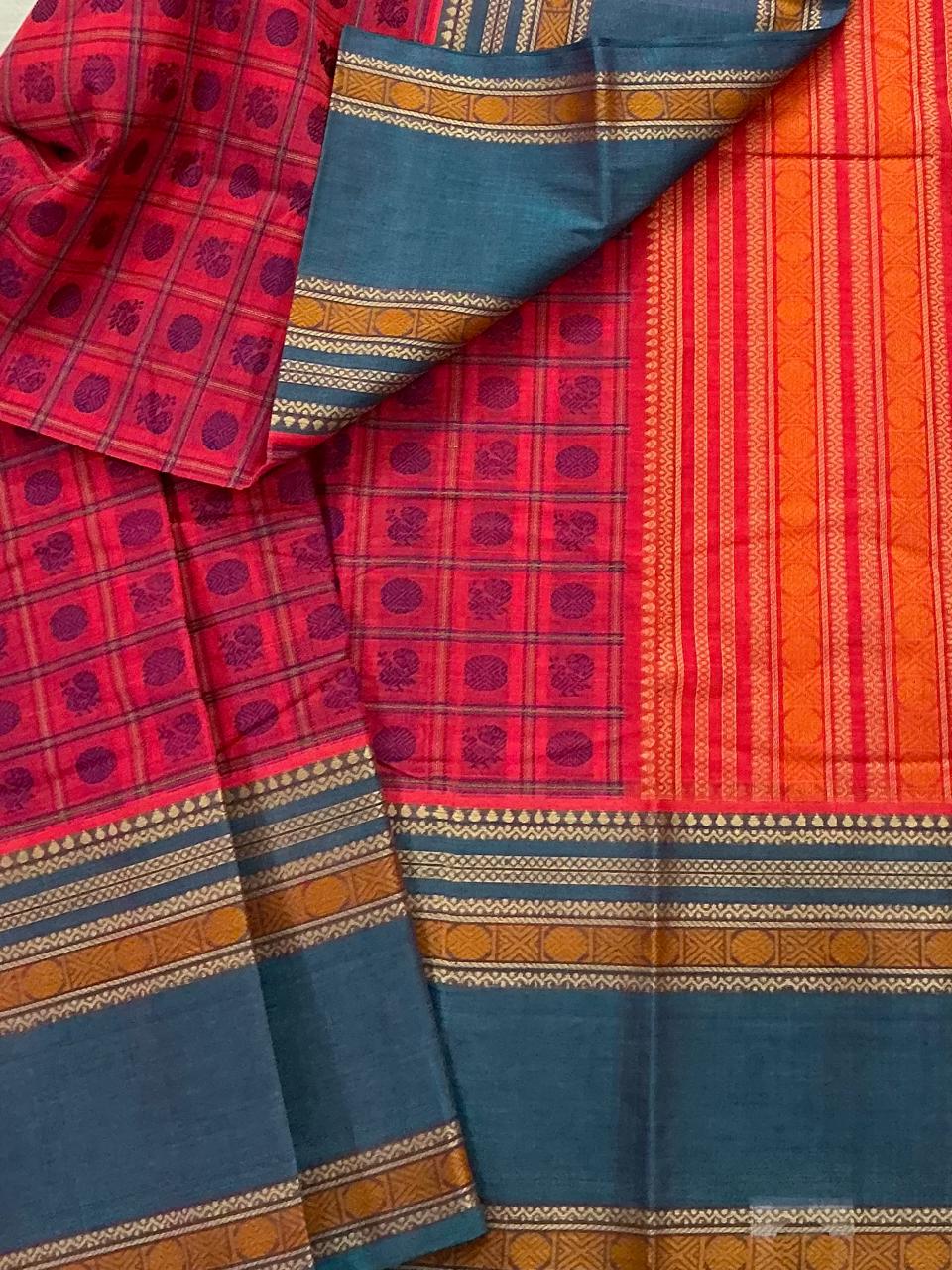 Handwoven Kanchi cotton : Kanakambaram &amp; Blue (1000 Butta)