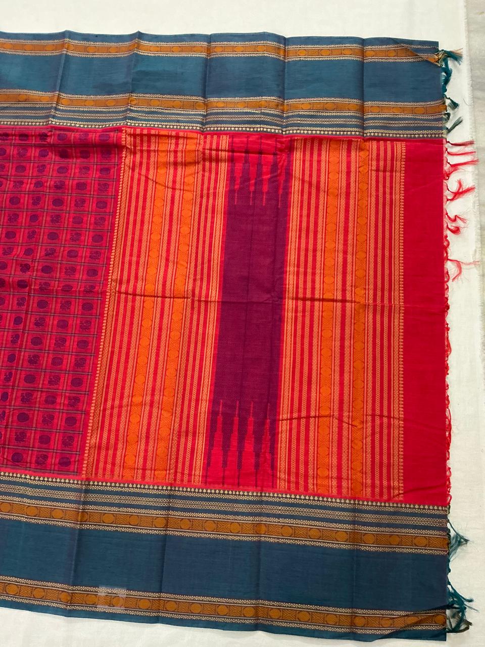 Handwoven Kanchi cotton : Kanakambaram &amp; Blue (1000 Butta)