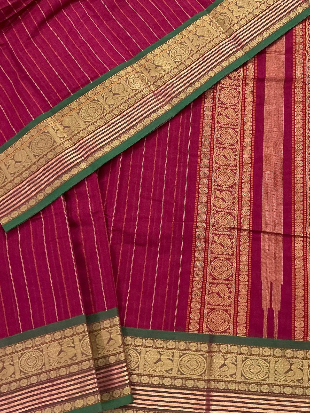 Handwoven Kanchi cotton : Arakku (Vertical Stripes)