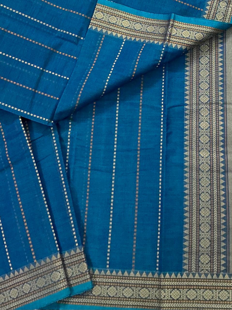 Handwoven Kanchi cotton : Teal Blue (muthuseer)