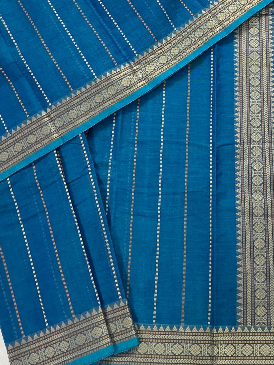 Handwoven Kanchi cotton : Teal Blue (muthuseer)
