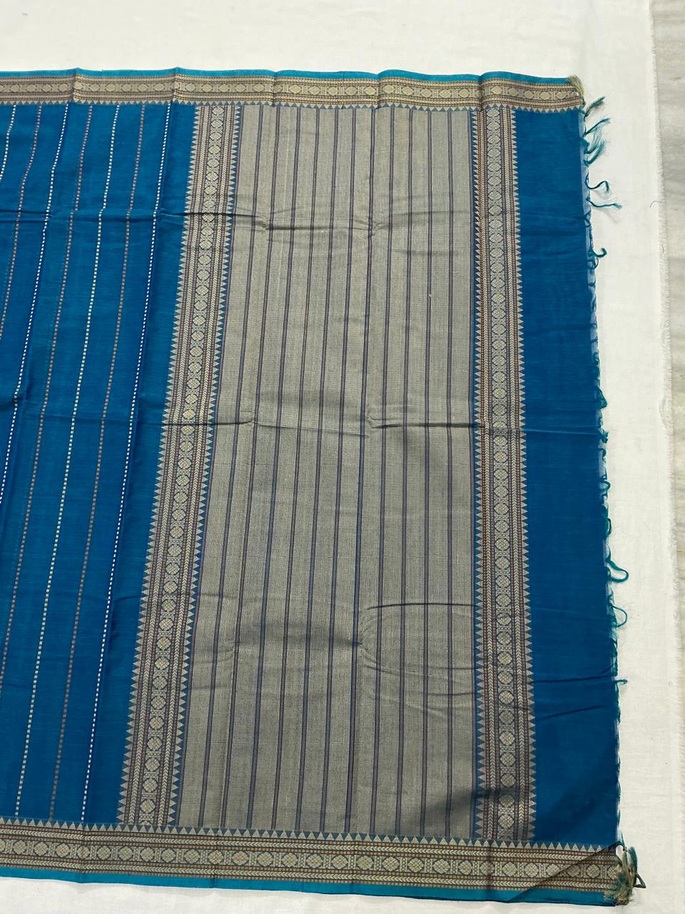 Handwoven Kanchi cotton : Teal Blue (muthuseer)