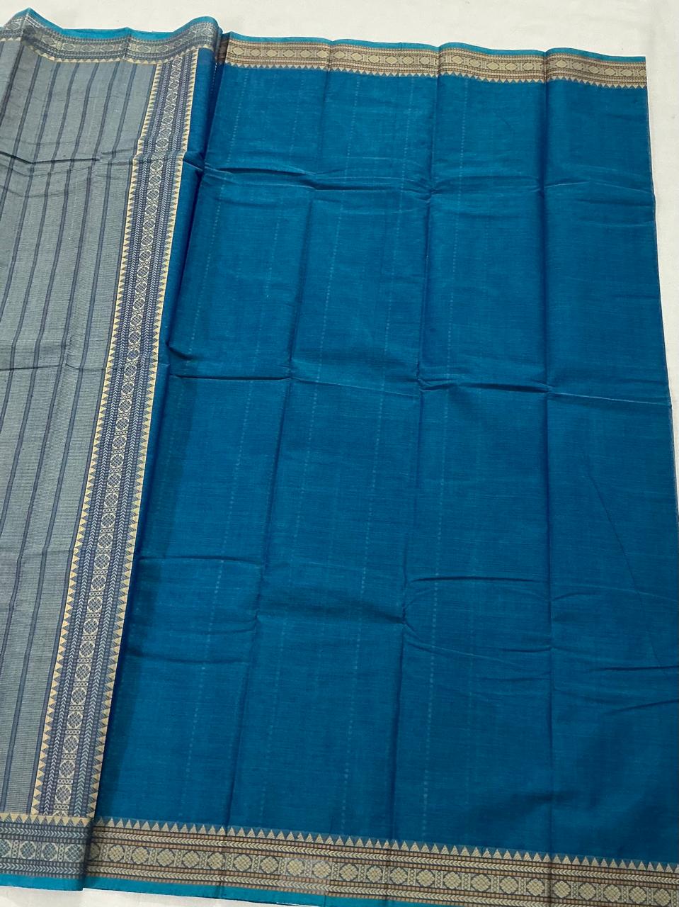 Handwoven Kanchi cotton : Teal Blue (muthuseer)